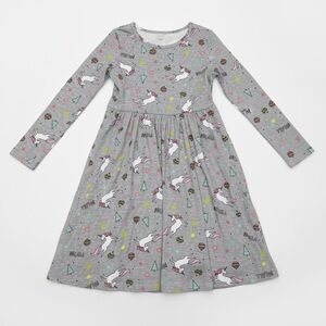 Whimsical Unicorn Print Gray Dress Girls dress
